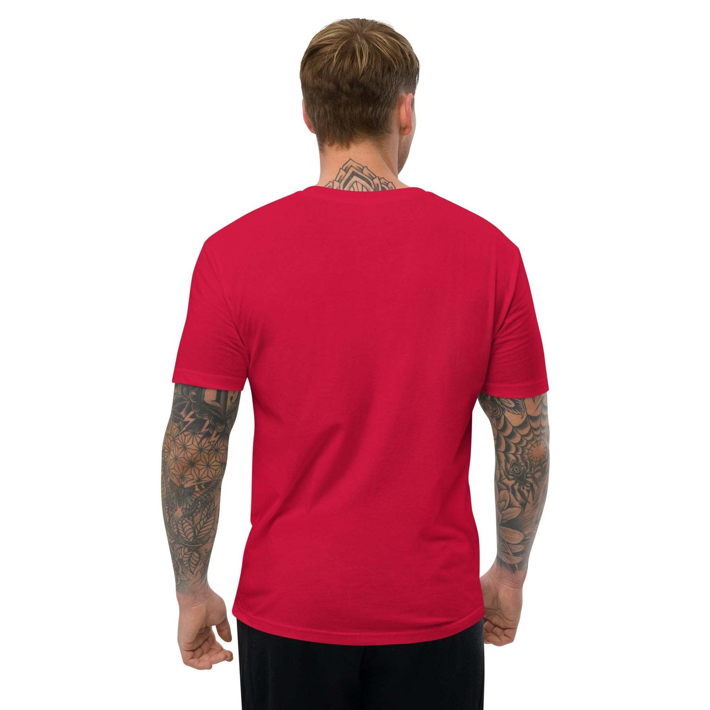 Men's Aloha Tee in red, comfortable soft cotton t-shirt, back view.