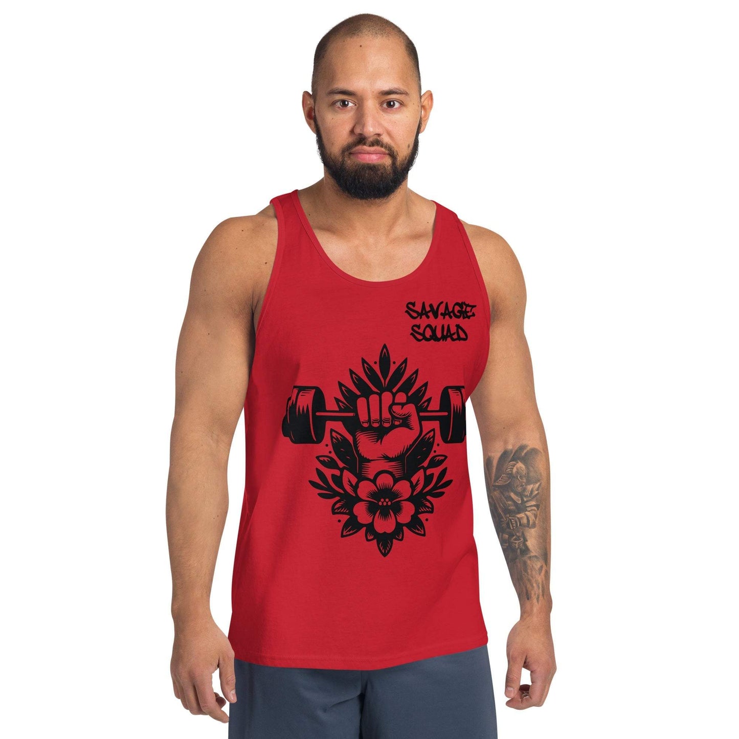 Men's Aloha Tank with floral and barbell design, classic and soft, made from high-quality materials.