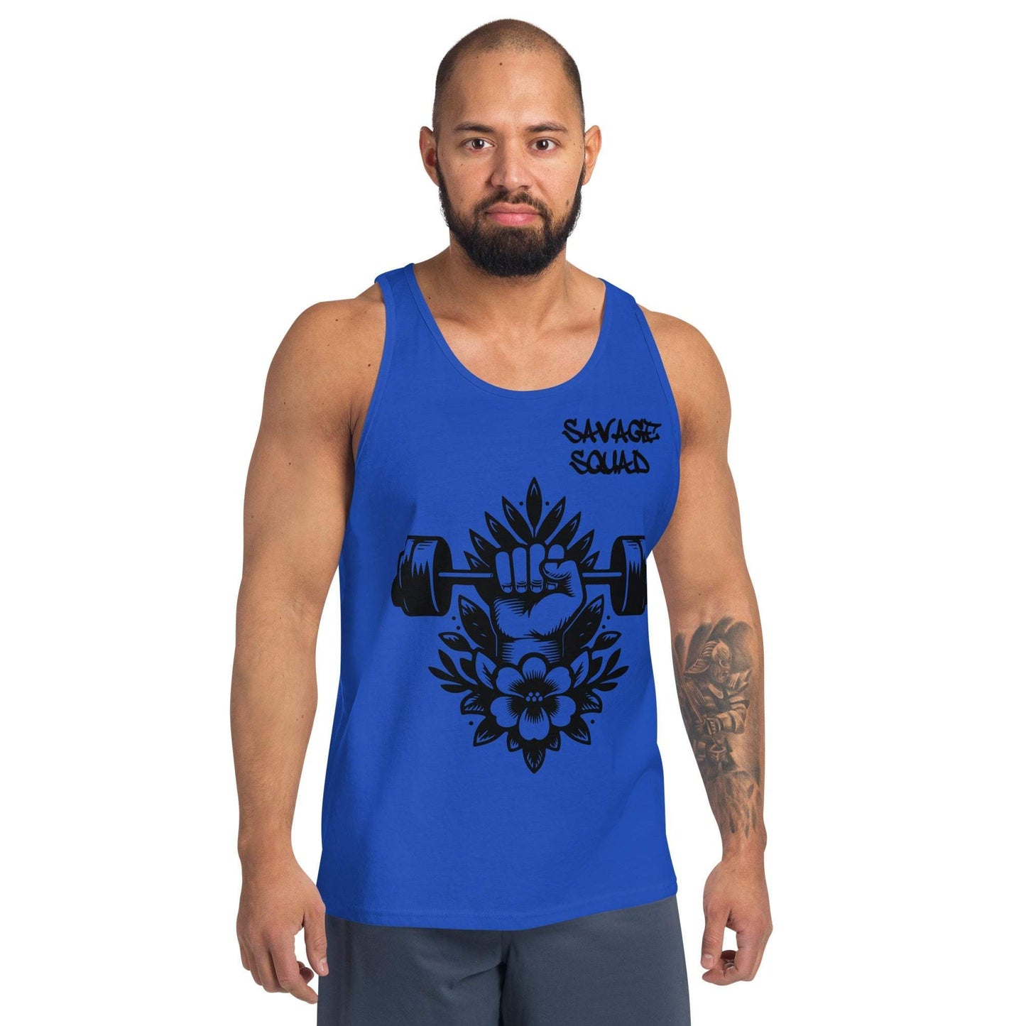 Men's Aloha Tank with graphic design, blue color.