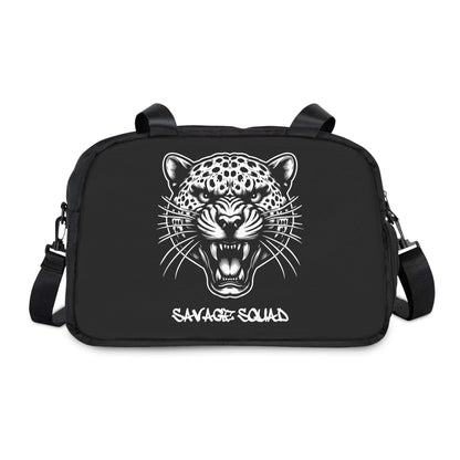 Savage Squad Fitness Bag with cheetah design, 12.4" x 13.3" size.