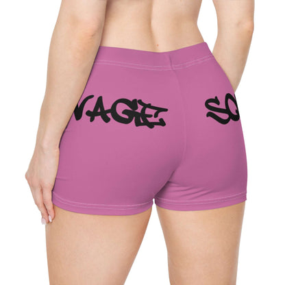 Pink Savage Squad Shorts featuring bold lettering on the back.