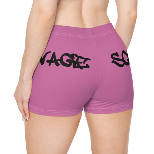 Pink Savage Squad Shorts featuring bold lettering on the back.