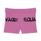 Pink Savage Squad Shorts with bold text design.