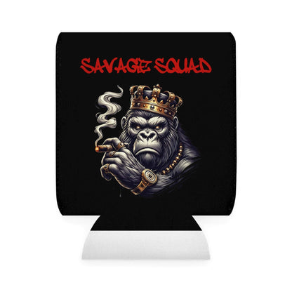 KING DOC Hold My Beer can cooler with gorilla in crown holding cigar.