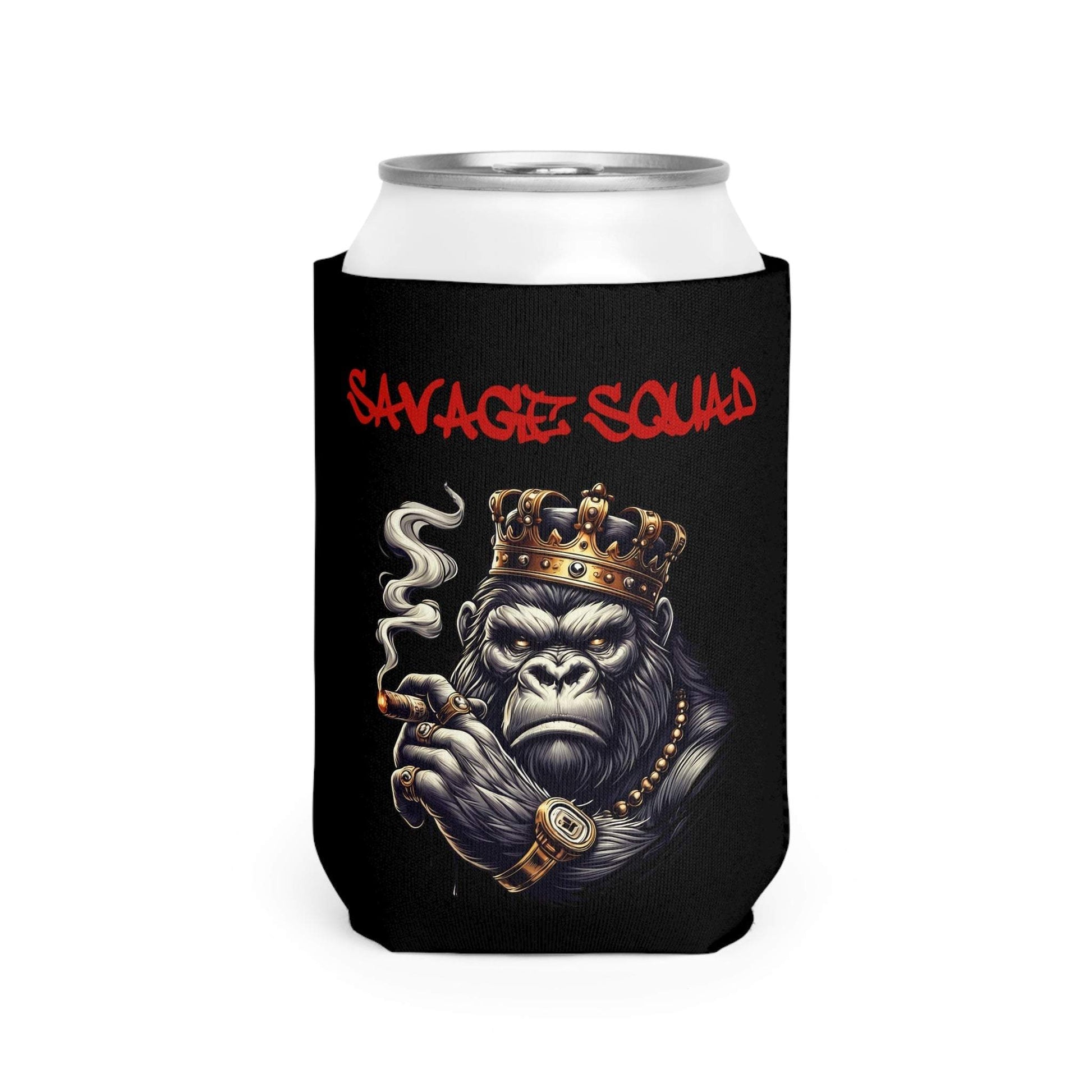 KING DOC koozie with gorilla and crown design, "Savage Squad".