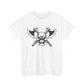 Savage Squad X Warhammer white gym shirt with skull and axes design.