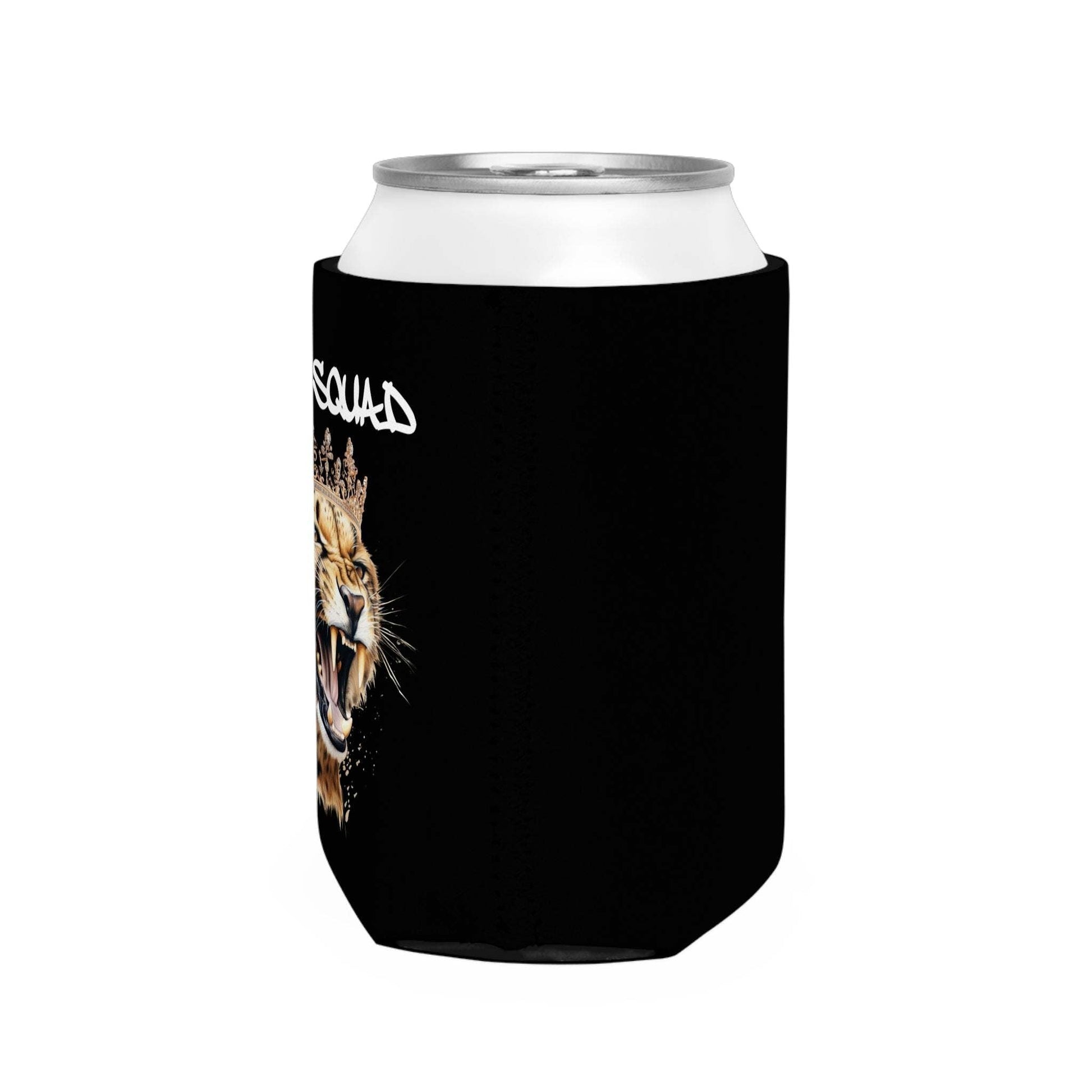 QUEEN DOC Hold My Beer can cooler with lion design.