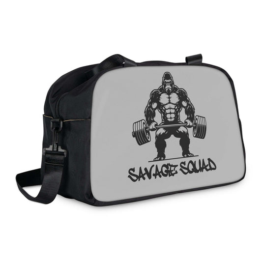 Savage Squad Fitness Bag featuring a gorilla graphic, with adjustable shoulder strap and sturdy handle.