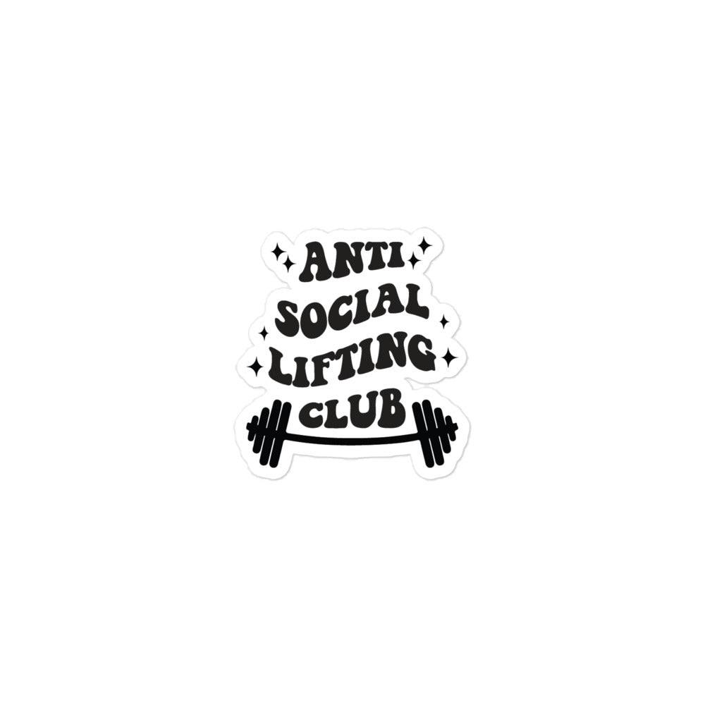 Anti Social Vinyl Sticker with text "Anti Social Lifting Club" on durable adhesive vinyl.