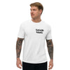 Man wearing white Logo Tee with "Savage Squad" text design.