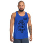 Men's Money Tank in blue with dollar symbol graphic, worn by a model.