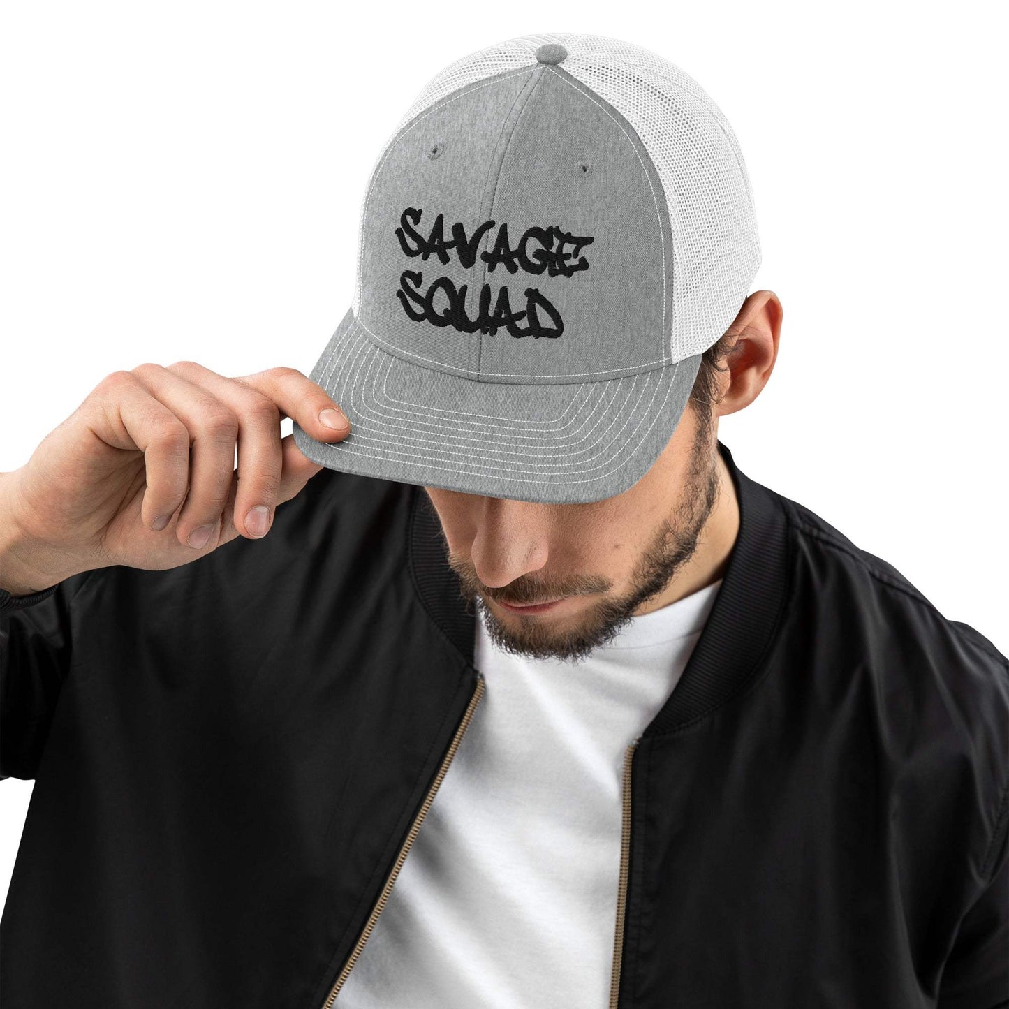 Embroidered Savage Squad Snapback with structured fit and adjustable snapback.