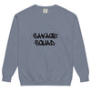 Vintage-style logo crewneck sweatshirt with "Savage Squad" text, soft fabric, relaxed fit.