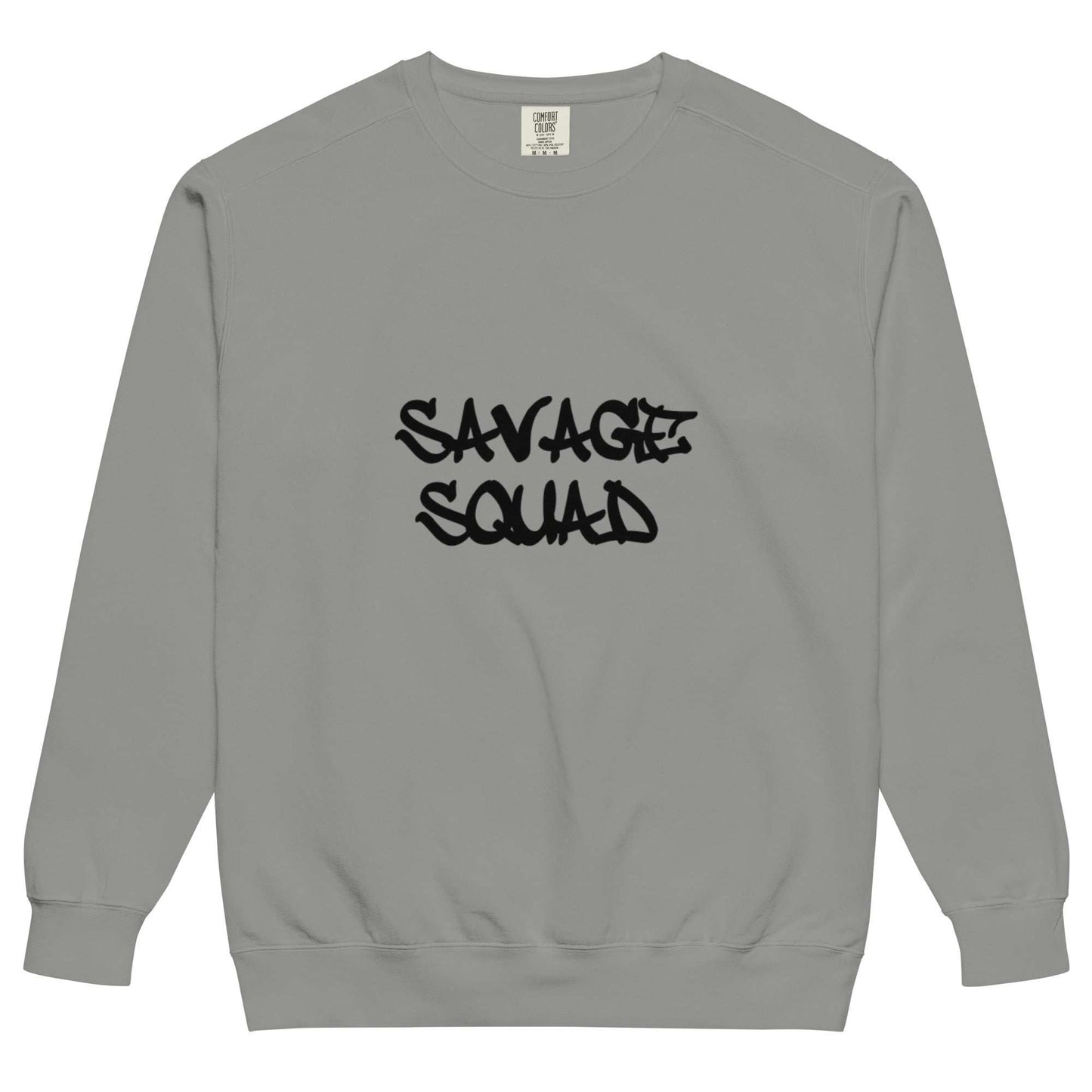 Logo Crewneck, vintage-washed sweatshirt with "SAVAGE SQUAD" design, soft and relaxed fit.