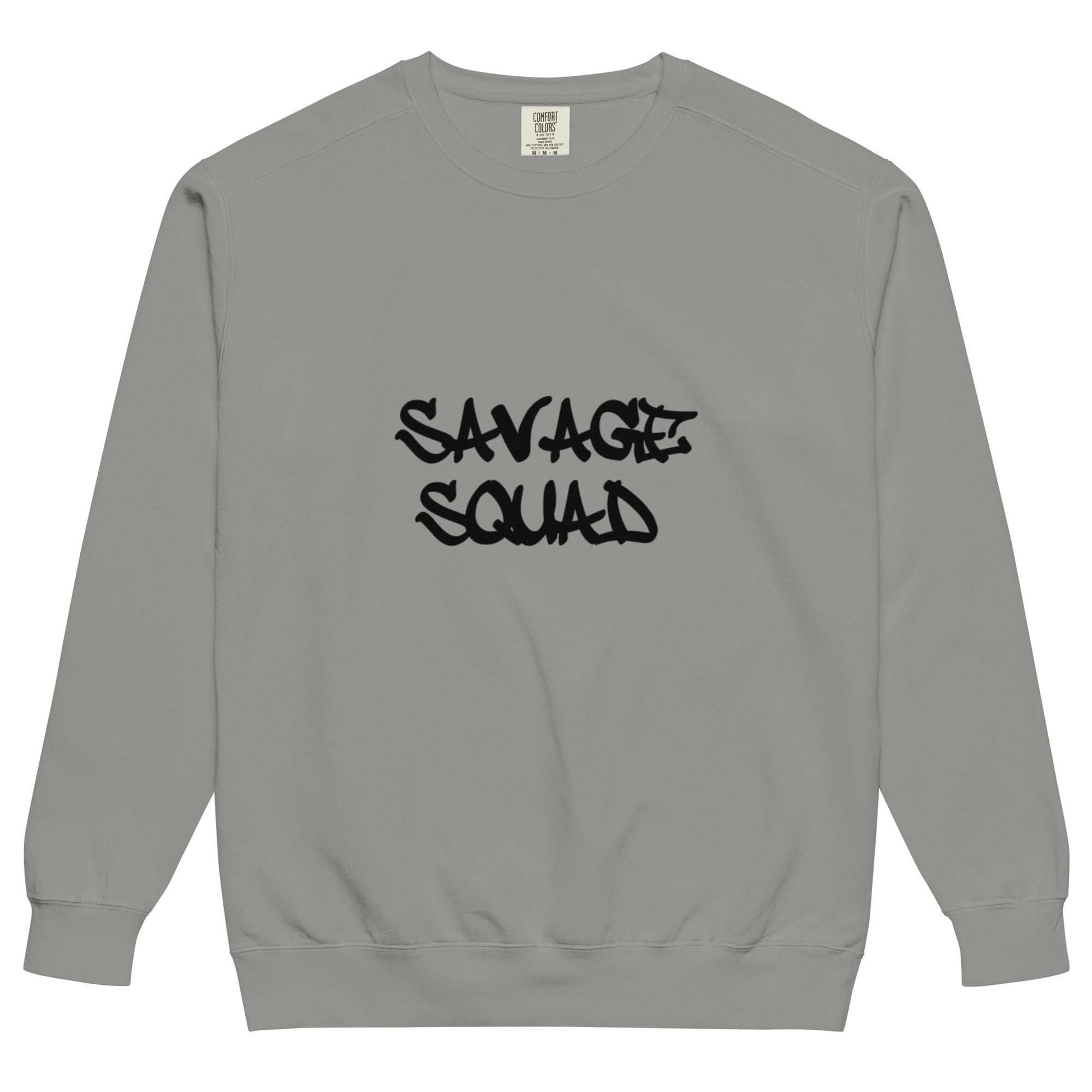 Logo Crewneck, vintage-washed sweatshirt with "SAVAGE SQUAD" design, soft and relaxed fit.