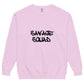 Vintage-inspired logo crewneck sweatshirt in pastel pink with "SAVAGE SQUAD" print.