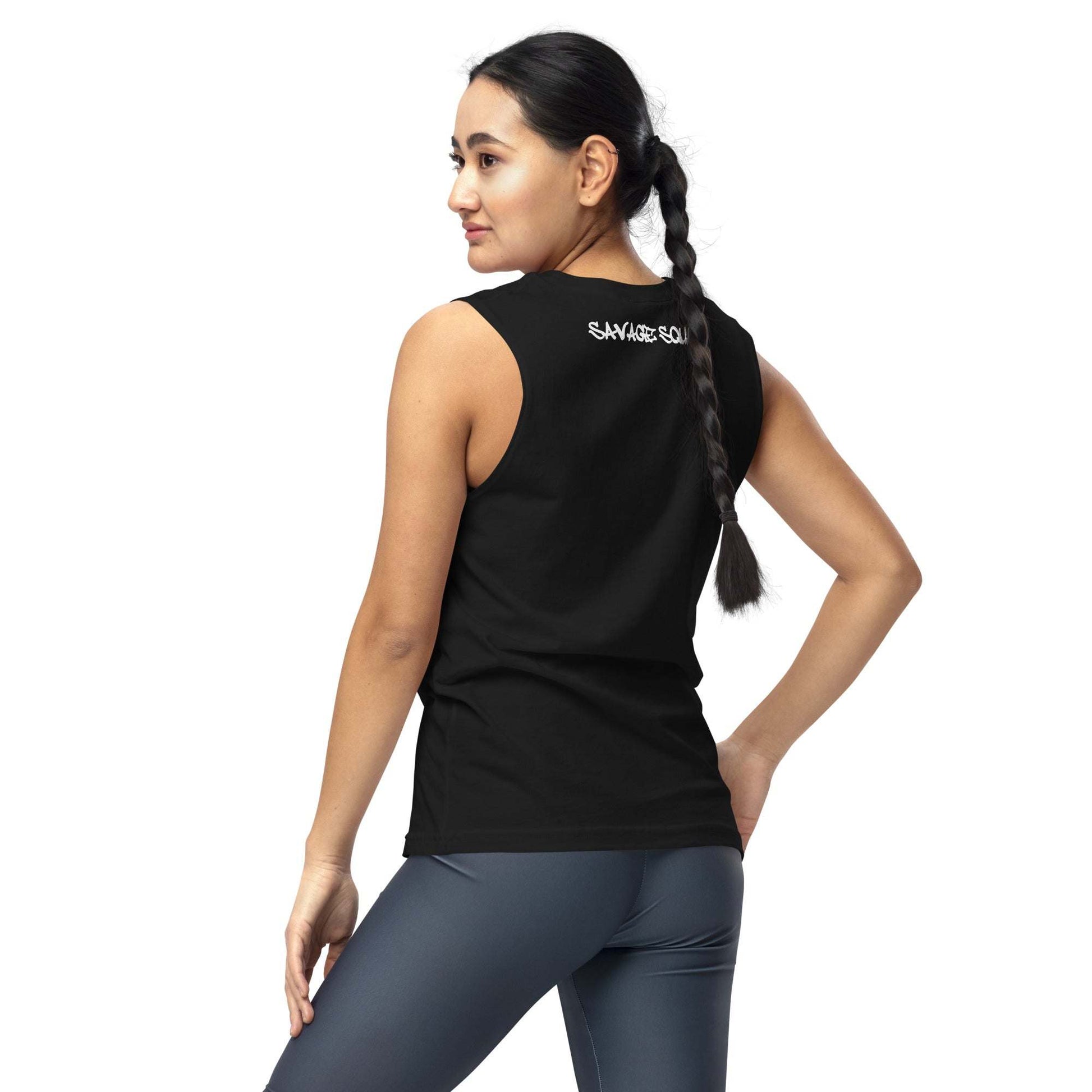 Women's Cheetah Tank in black, featuring a relaxed fit and low-cut armholes.