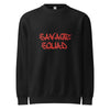 Men's black crewneck with red logo text "Savage Squad" on front, featuring a soft fleece blend for comfort and style.