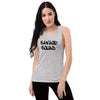 Women's logo tank in light gray with 'Savage Squad' text, featuring low cut armholes and a relaxed fit.