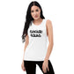 White Women's Logo Tank with "Savage Squad" text, featuring relaxed fit and low cut armholes.